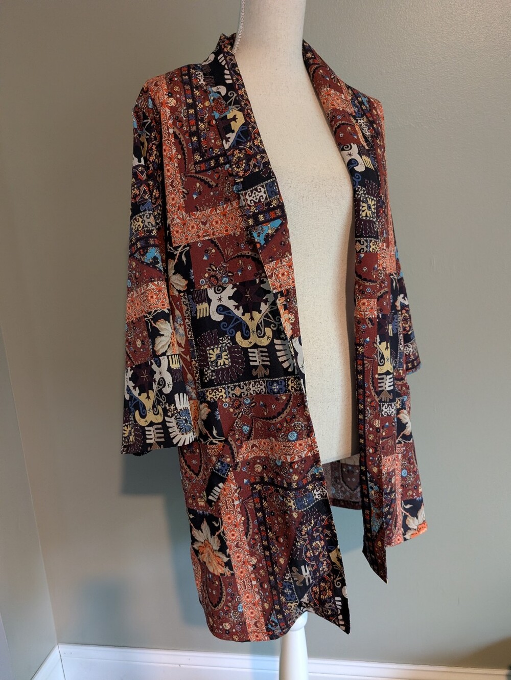 Topshop Patchwork Print Open Front Kimono Jacket Cardigan Size 4